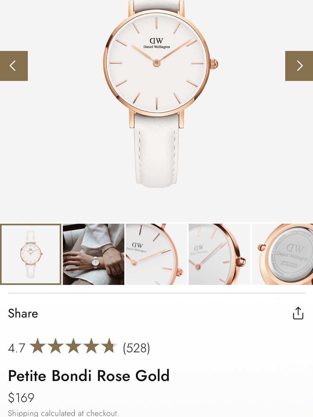 Daniel Wellington Petite Bondi Rose Gold — White Strap